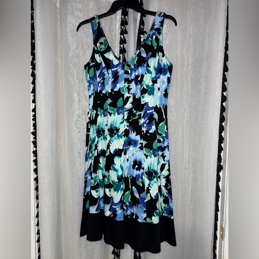 Lauren Ralph Lauren Blue and Green Sleeveless V-Neck Maxi Dress